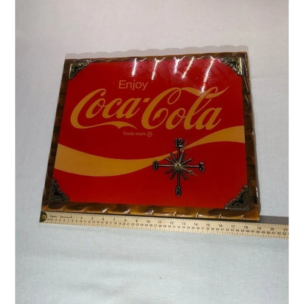 Vintage Coca-Cola Wall Clock Wood Plaque Sign Soda Advertising Memorabilia 19x15